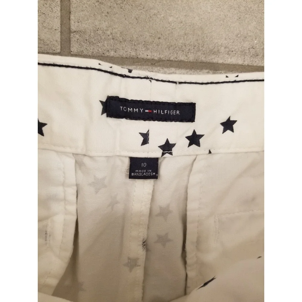 Tommy Hilfiger Shorts Women's 10 White Star‎ Printed Chino Cotton Casual Stars